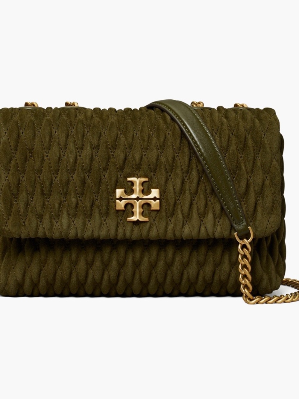 Tory Burch Olive Kira Ruched Suede Convertible Shoulder Bag